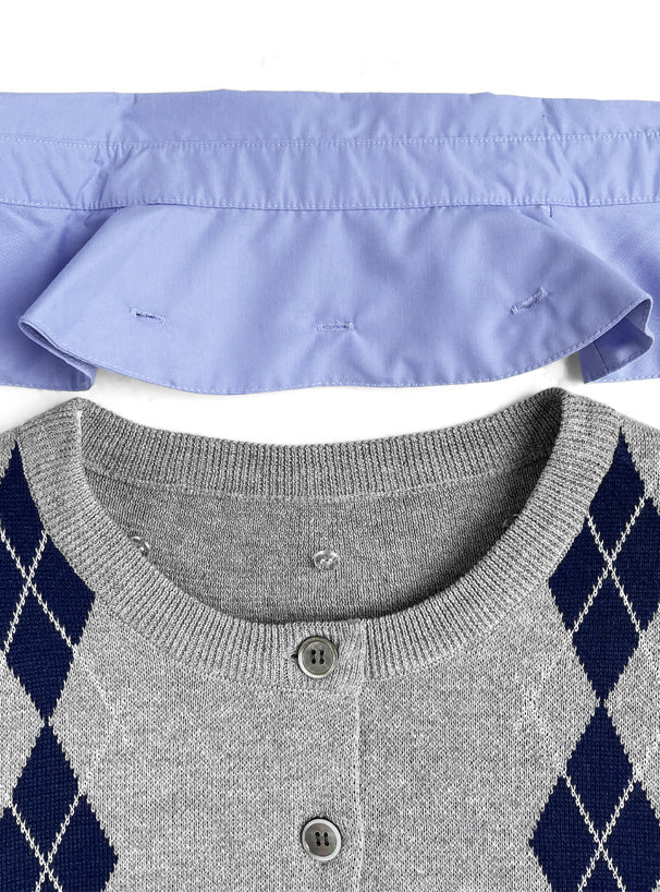 GRL 2way 菱形格紋襯衫層疊針織外套 2色 [TP0224]