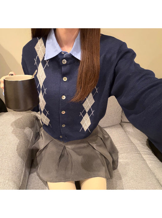 GRL 2way 菱形格紋襯衫層疊針織外套 2色 [TP0224]