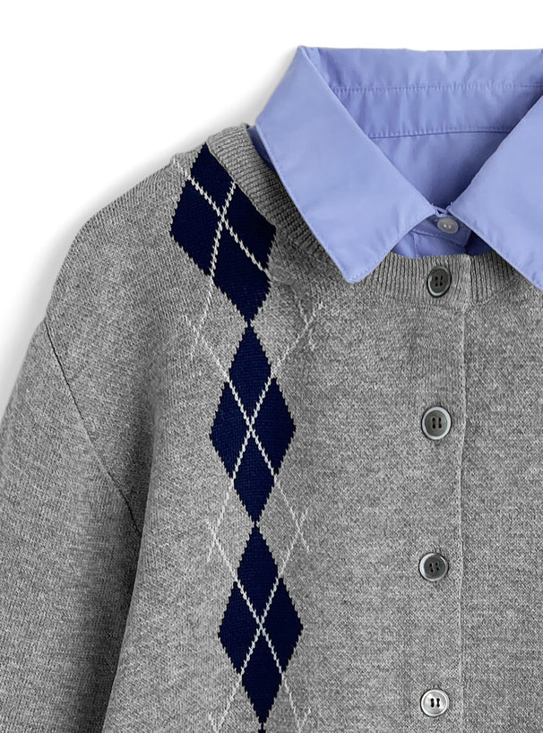 GRL 2way 菱形格紋襯衫層疊針織外套 2色 [TP0224]