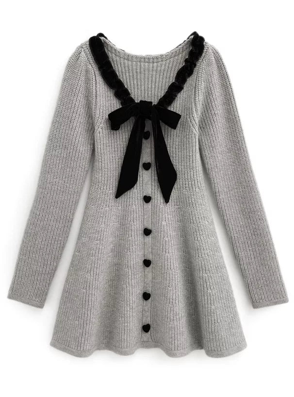 GRL 蝴蝶結緞帶針織喇叭連身裙 [OP0159]