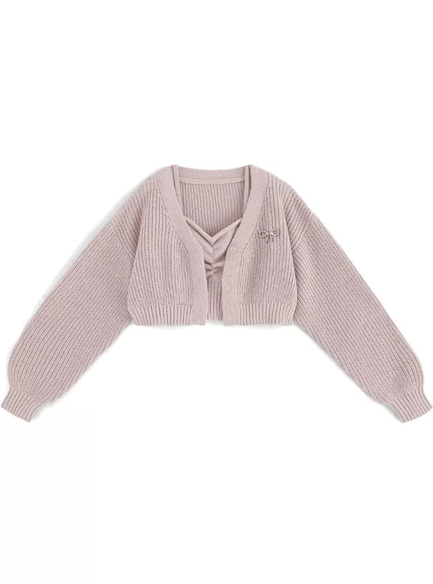 GRL 蝴蝶結胸針外套 x 吊帶針織套裝 4色 [TP0154]