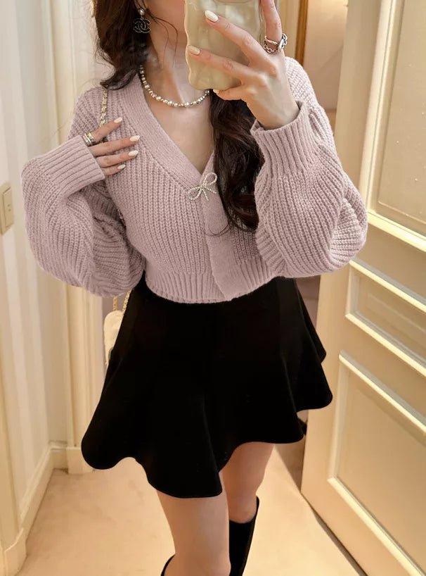 GRL 蝴蝶結胸針外套 x 吊帶針織套裝 4色 [TP0154]