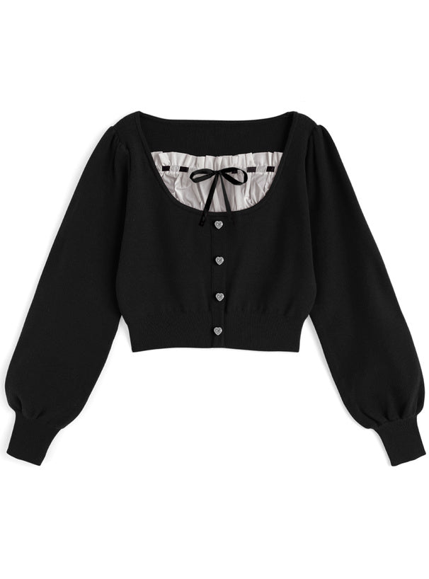 GRL 心型紐帶緞帶針織上衣 3色 [TP0227]