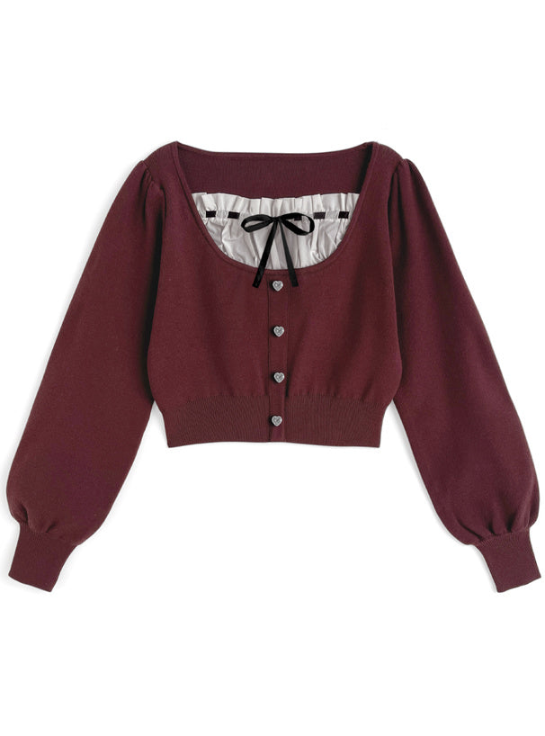 GRL 心型紐帶緞帶針織上衣 3色 [TP0227]