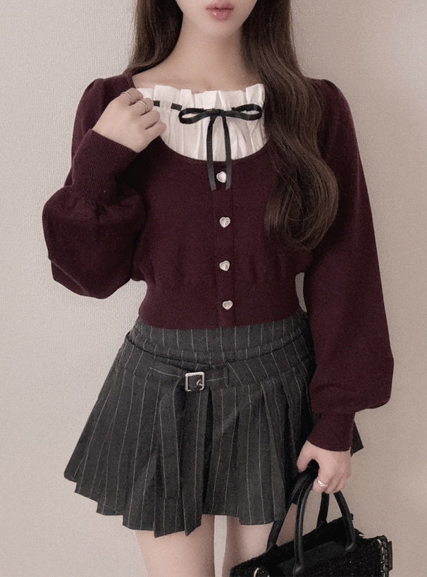 GRL 心型紐帶緞帶針織上衣 3色 [TP0227]