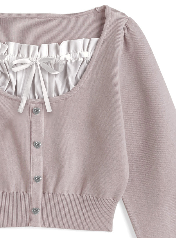 GRL 心型紐帶緞帶針織上衣 3色 [TP0227]