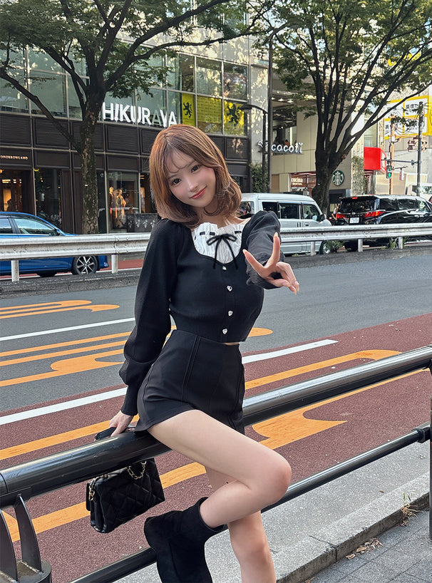 GRL 心型紐帶緞帶針織上衣 3色 [TP0227]