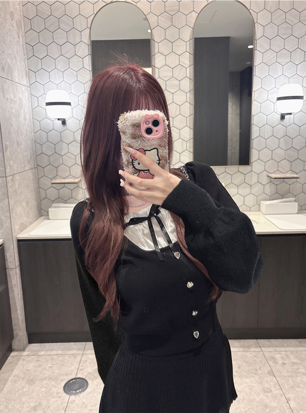 GRL 心型紐帶緞帶針織上衣 3色 [TP0227]