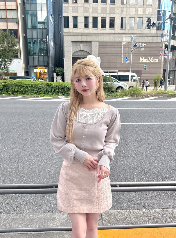 GRL 心型紐帶緞帶針織上衣 3色 [TP0227]