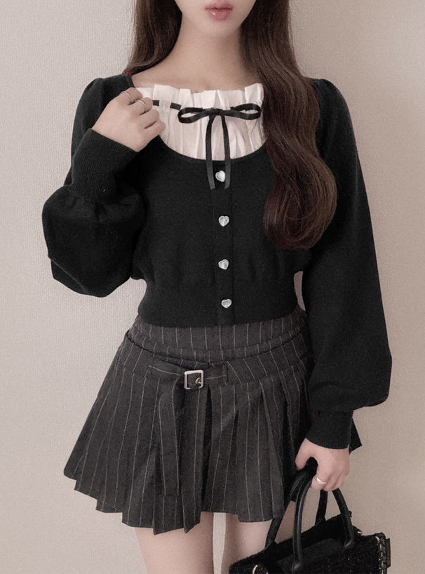 GRL 心型紐帶緞帶針織上衣 3色 [TP0227]