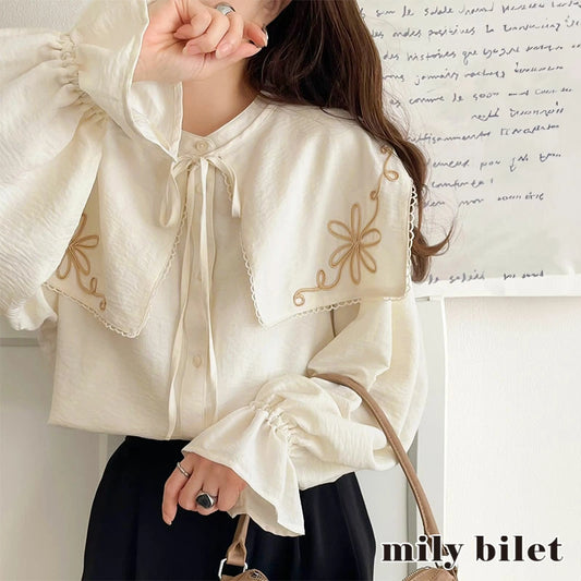 mily bilet 花卉刺繡領子襯衫 3色 [TP0232]