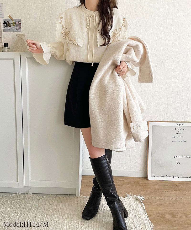 mily bilet 花卉刺繡領子襯衫 3色 [TP0232]