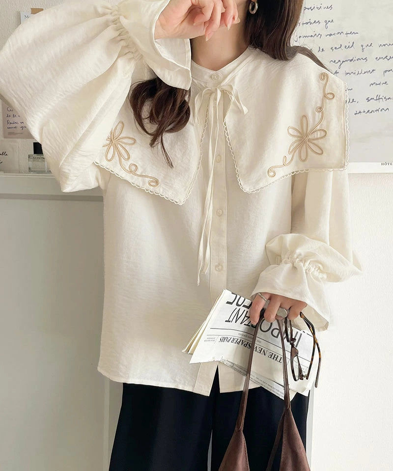 mily bilet 花卉刺繡領子襯衫 3色 [TP0232]