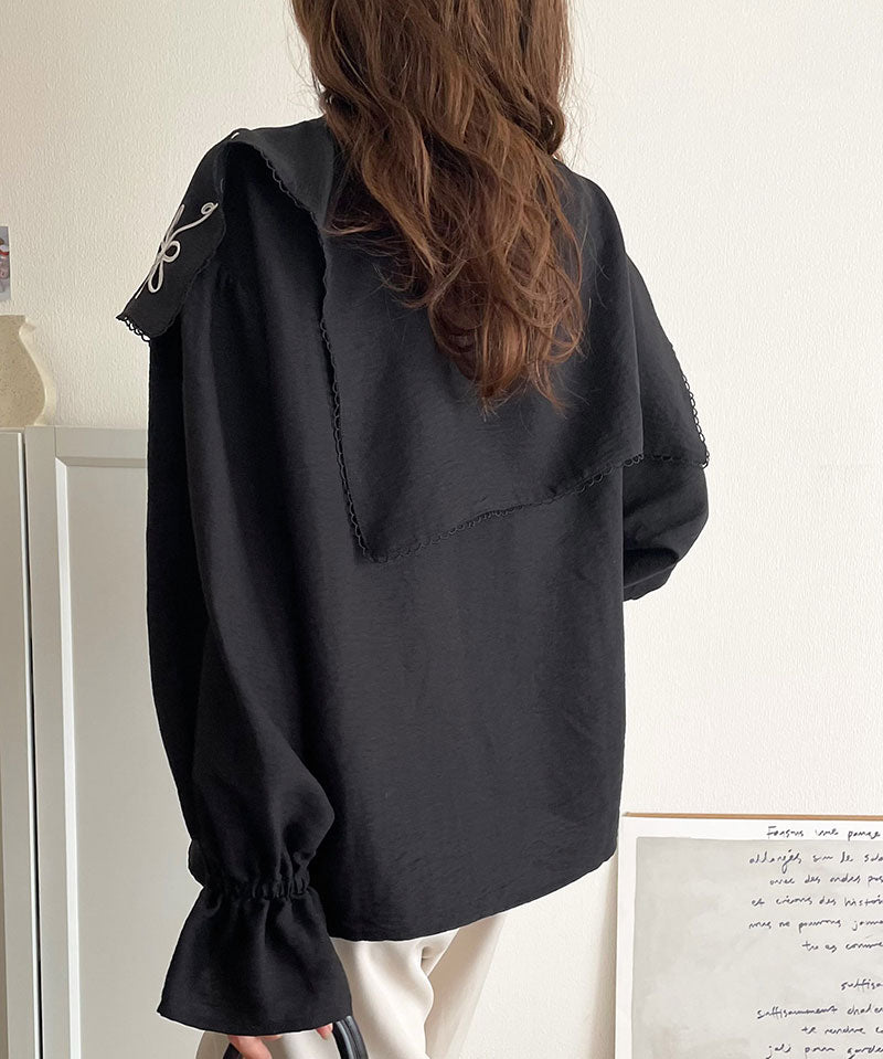 mily bilet 花卉刺繡領子襯衫 3色 [TP0232]