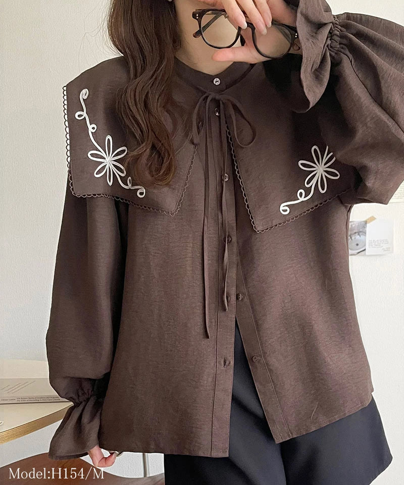 mily bilet 花卉刺繡領子襯衫 3色 [TP0232]