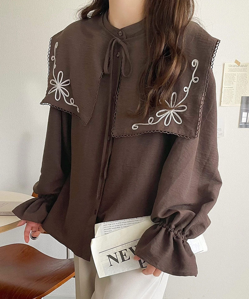 mily bilet 花卉刺繡領子襯衫 3色 [TP0232]