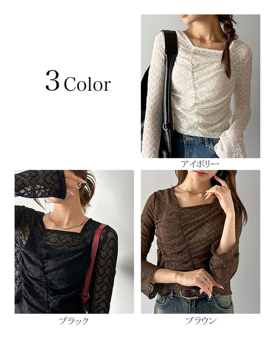 mily bilet 薄紗蕾絲上衣 3色 [TP0235]