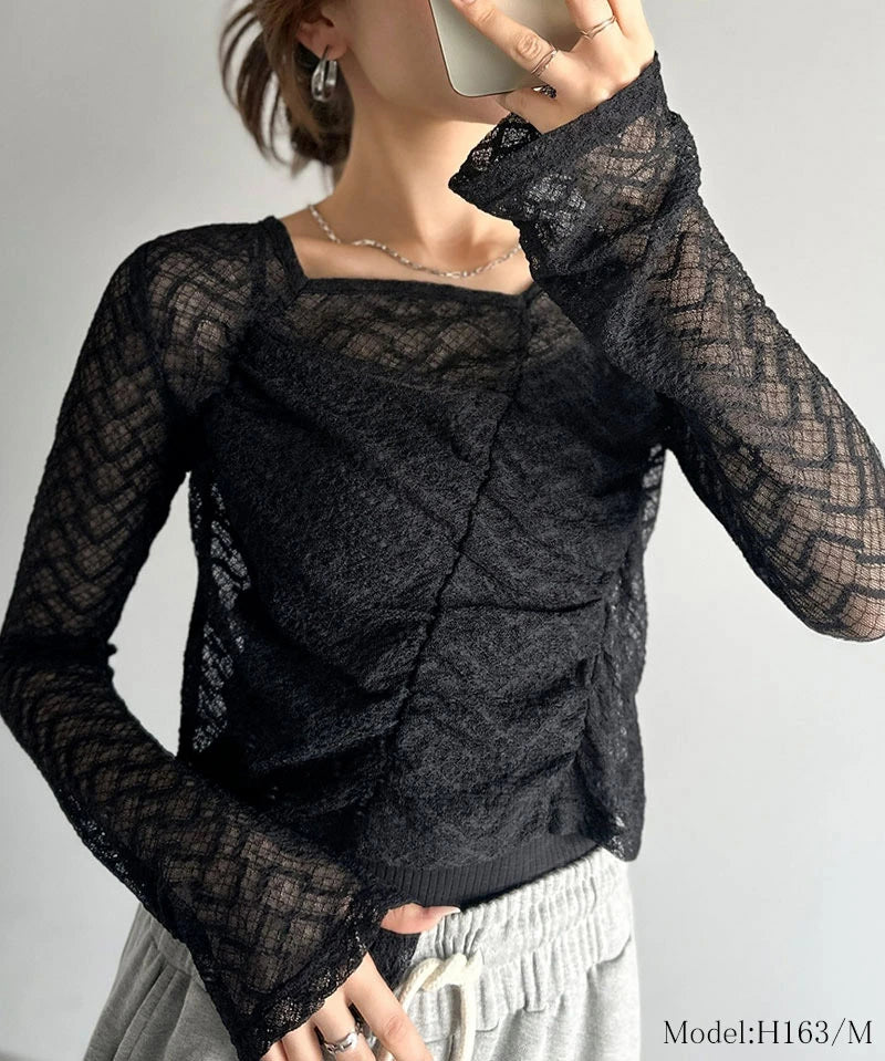 mily bilet 薄紗蕾絲上衣 3色 [TP0235]