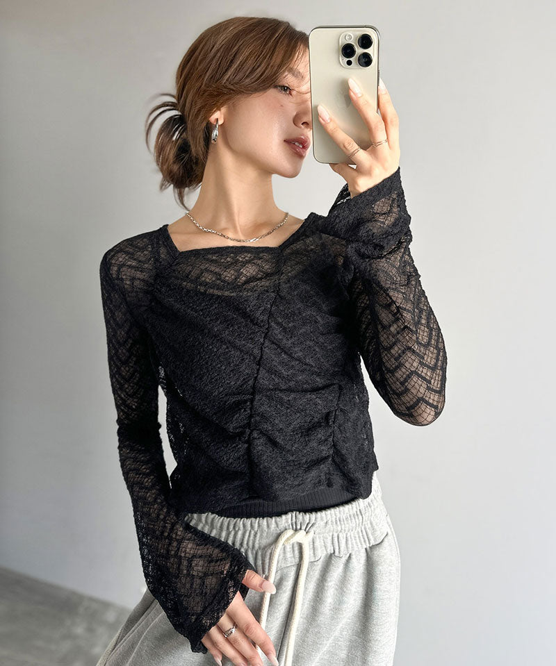 mily bilet 薄紗蕾絲上衣 3色 [TP0235]