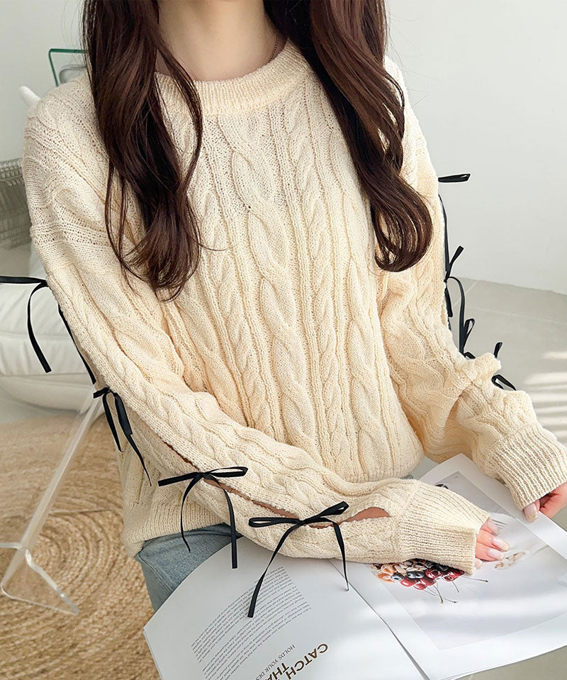 mily bilet 蝴蝶結麻花針織上衣 4色 [TP234]