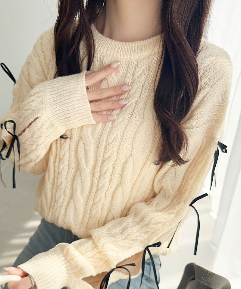 mily bilet 蝴蝶結麻花針織上衣 4色 [TP234]