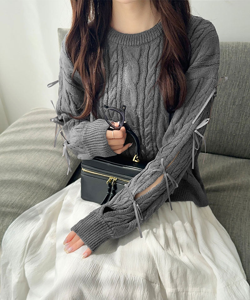 mily bilet 蝴蝶結麻花針織上衣 4色 [TP234]