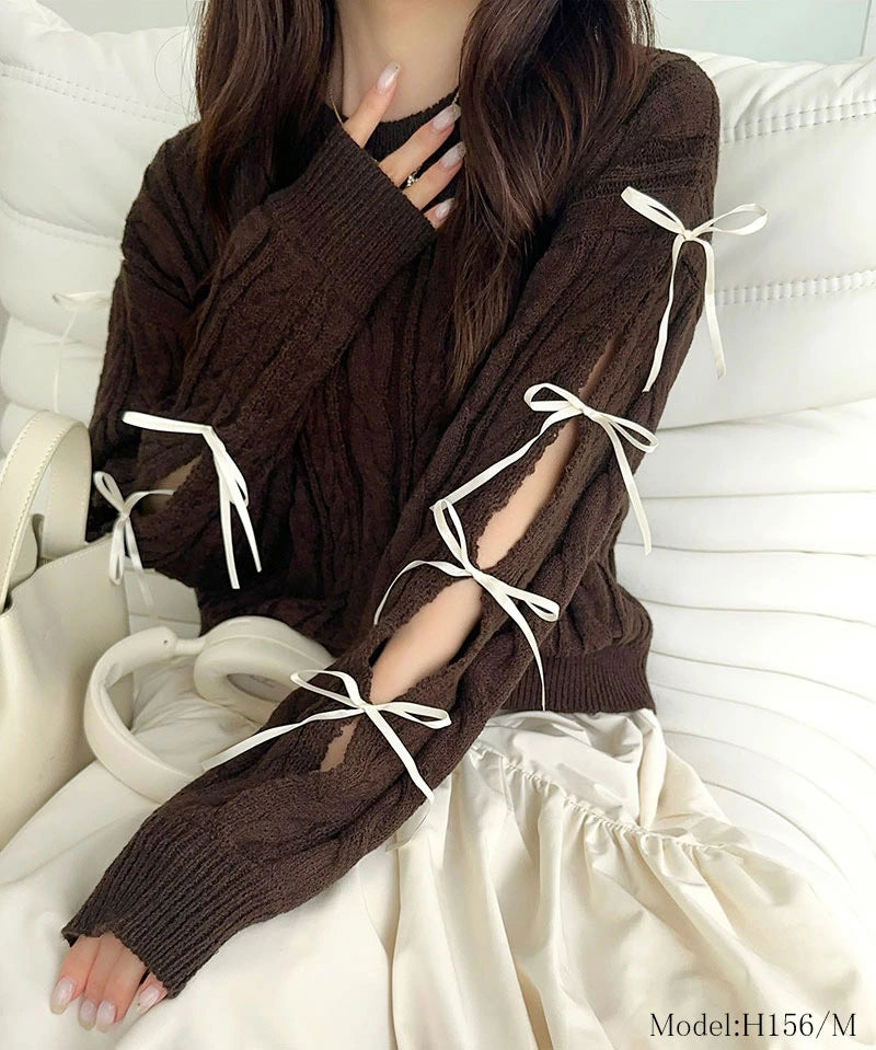 mily bilet 蝴蝶結麻花針織上衣 4色 [TP234]