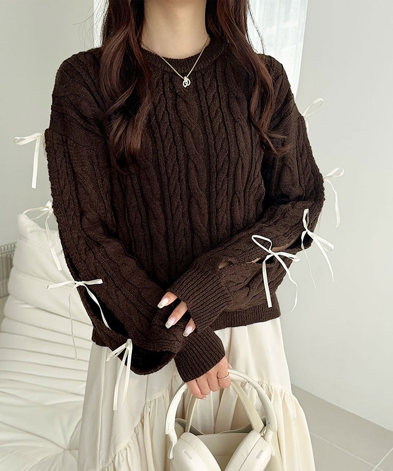 mily bilet 蝴蝶結麻花針織上衣 4色 [TP234]