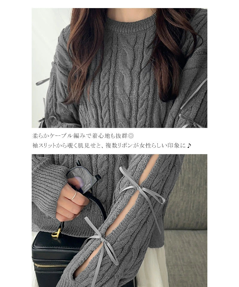 mily bilet 蝴蝶結麻花針織上衣 4色 [TP234]