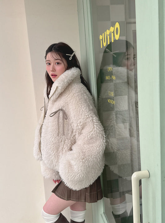 GRL 蝴蝶結毛毛外套 3色 [OT0214]