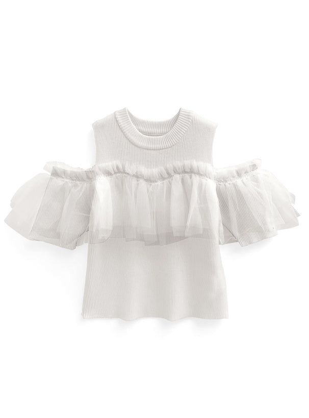 GRL 薄紗荷葉邊露肩針織上衣 2色 [TP291]