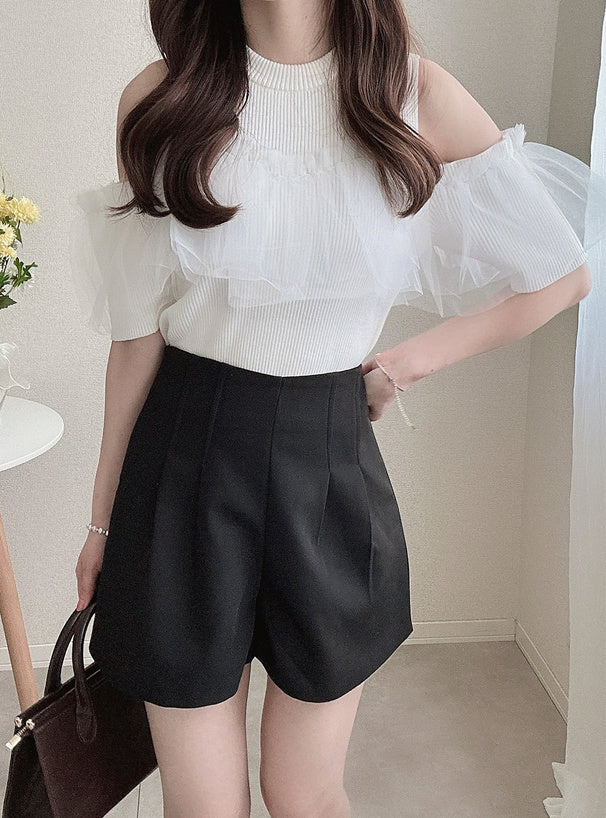 GRL 薄紗荷葉邊露肩針織上衣 2色 [TP291]