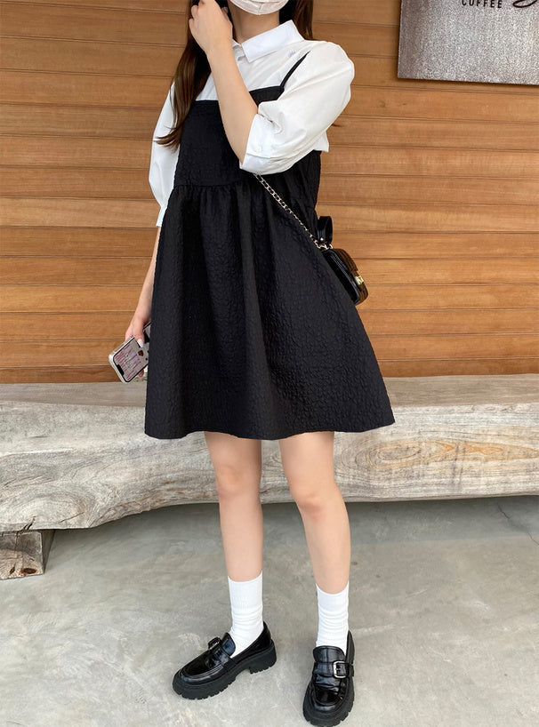 GRL 壓花吊帶喇叭連身裙 2色 [OP291]