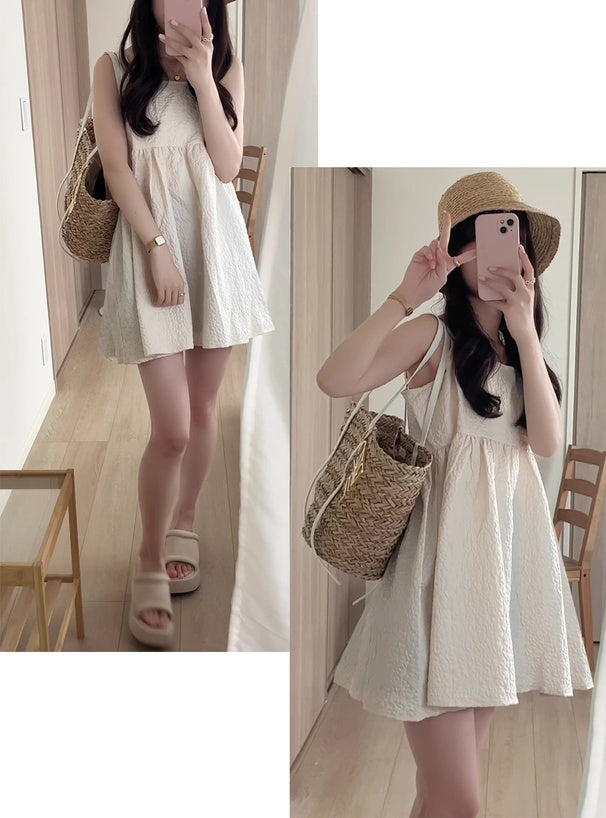 GRL 壓花吊帶喇叭連身裙 2色 [OP291]