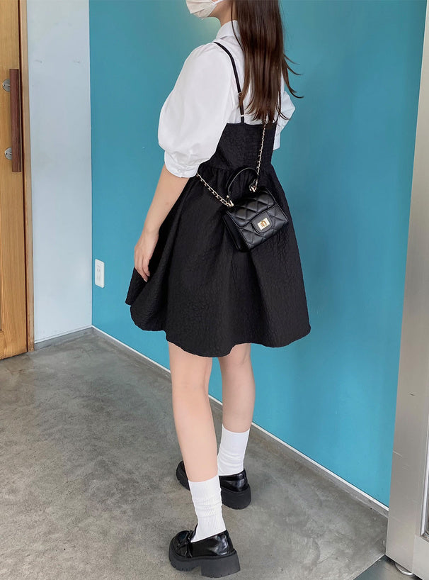 GRL 壓花吊帶喇叭連身裙 2色 [OP291]