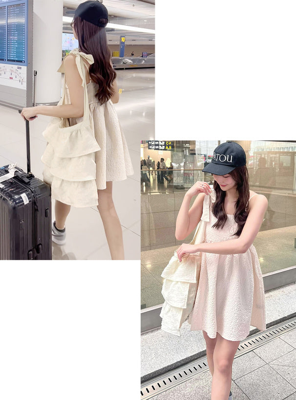 GRL 壓花吊帶喇叭連身裙 2色 [OP291]