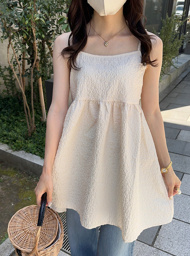 GRL 壓花吊帶喇叭連身裙 2色 [OP291]