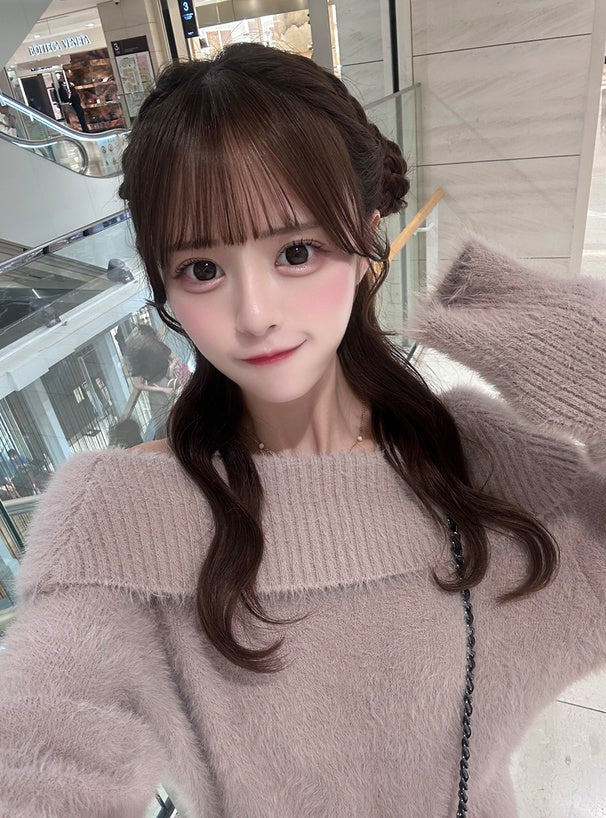 GRL 露肩毛絨針織上衣 x 薄紗長裙套裝 4色 [OP0222]