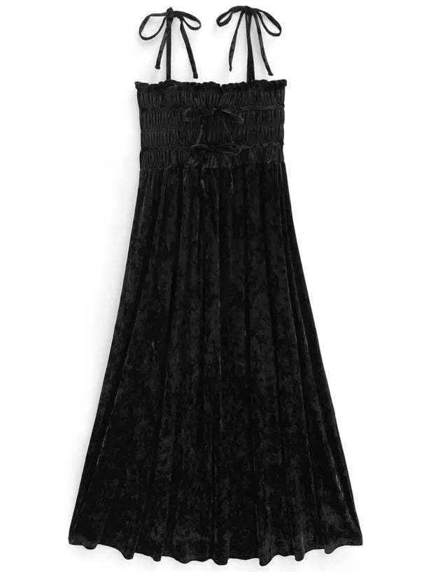 GRL 暗花絲絨蝴蝶結吊帶連身裙 2色 [OP0177]