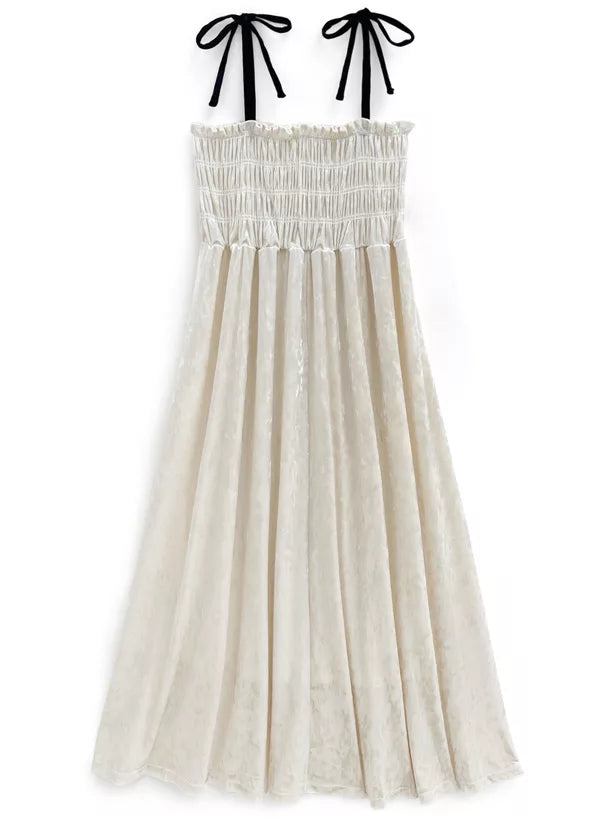 GRL 暗花絲絨蝴蝶結吊帶連身裙 2色 [OP0177]