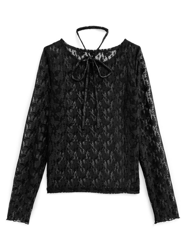 GRL 頸帶蝴蝶蕾絲上衣 3色 [TP0230]