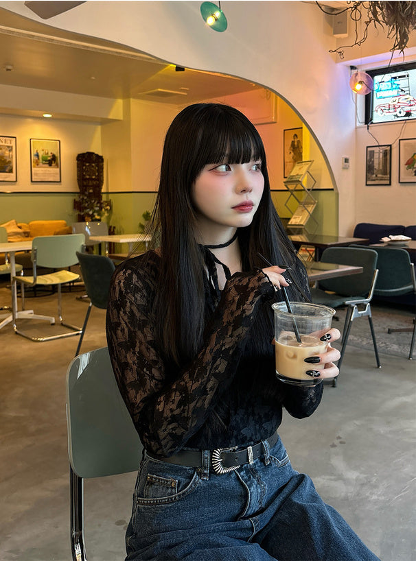 GRL 頸帶蝴蝶蕾絲上衣 3色 [TP0230]