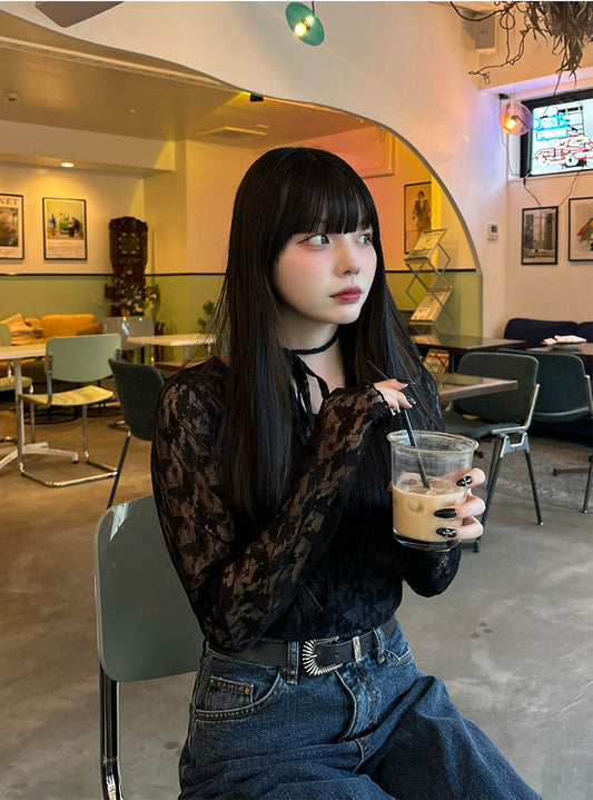 GRL 頸帶蝴蝶蕾絲上衣 3色 [TP0230]