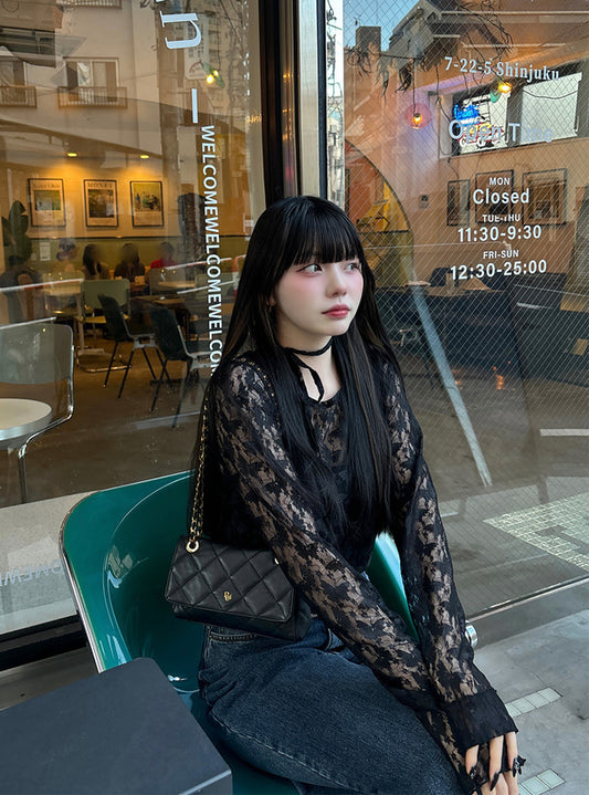 GRL 頸帶蝴蝶蕾絲上衣 3色 [TP0230]