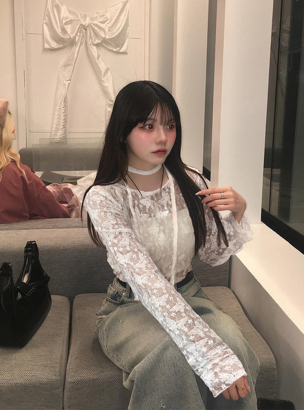 GRL 頸帶蝴蝶蕾絲上衣 3色 [TP0230]