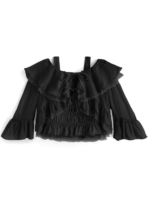 GRL 荷葉邊蝴蝶結短上衣 x 吊帶背心雪紡套裝 3色 [TP0202]