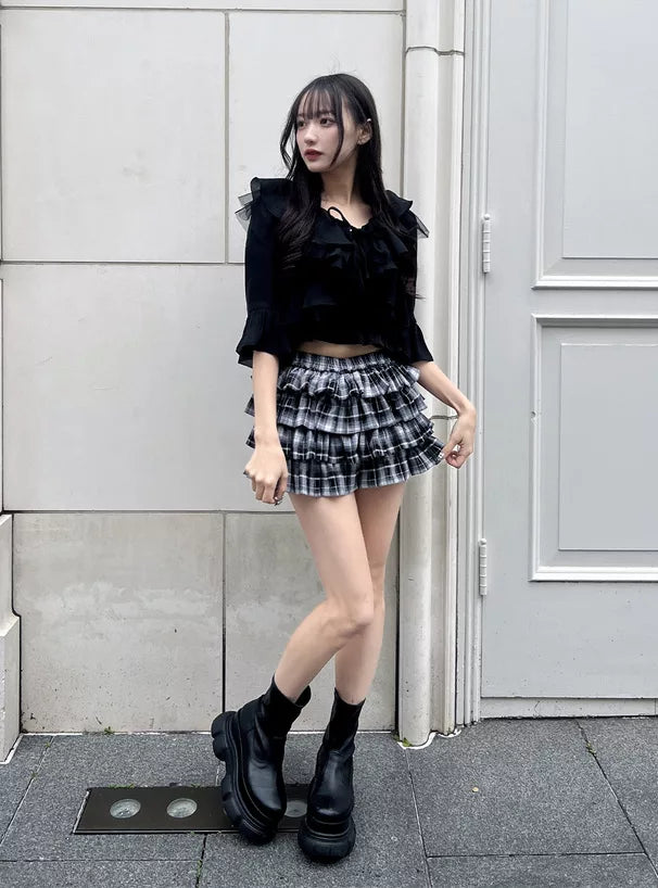 GRL 荷葉邊蝴蝶結短上衣 x 吊帶背心雪紡套裝 3色 [TP0202]