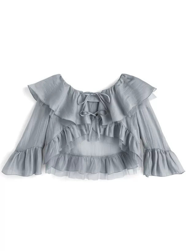 GRL 荷葉邊蝴蝶結短上衣 x 吊帶背心雪紡套裝 3色 [TP0202]