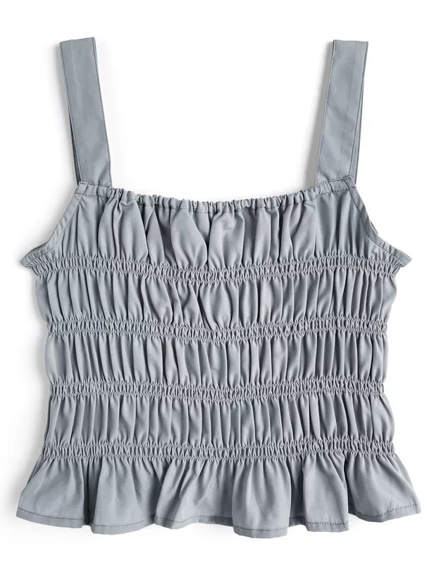 GRL 荷葉邊蝴蝶結短上衣 x 吊帶背心雪紡套裝 3色 [TP0202]