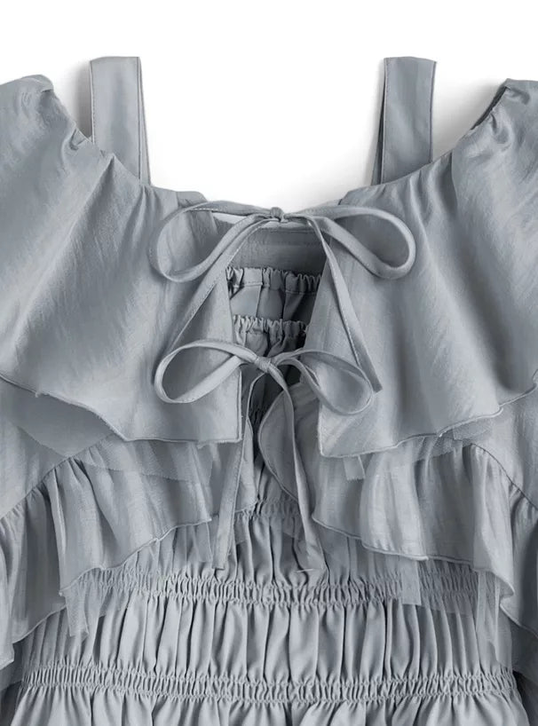 GRL 荷葉邊蝴蝶結短上衣 x 吊帶背心雪紡套裝 3色 [TP0202]